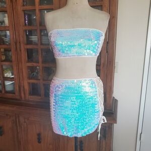 Bear Dance Aqua Sequin Skirt Set